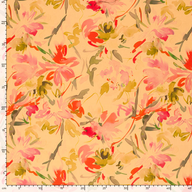 Viscose Satin fabric Flowers Salmon