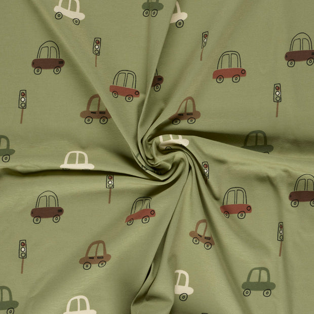 Jersey fabric Olive Green printed 