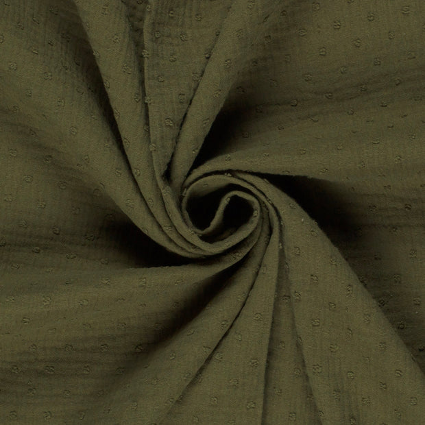 Double gaze tissu pois Vert kaki