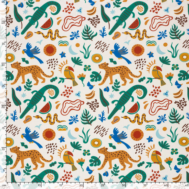 Cotton Poplin fabric Animals Off White