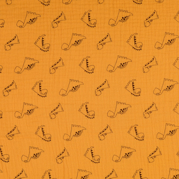 Muslin fabric Dinosaurs Oker