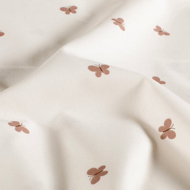Cotton Poplin fabric Butterflies Off White