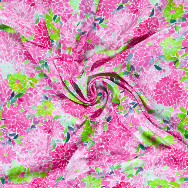 Viscose Satin fabric Fuchsia digital printed 