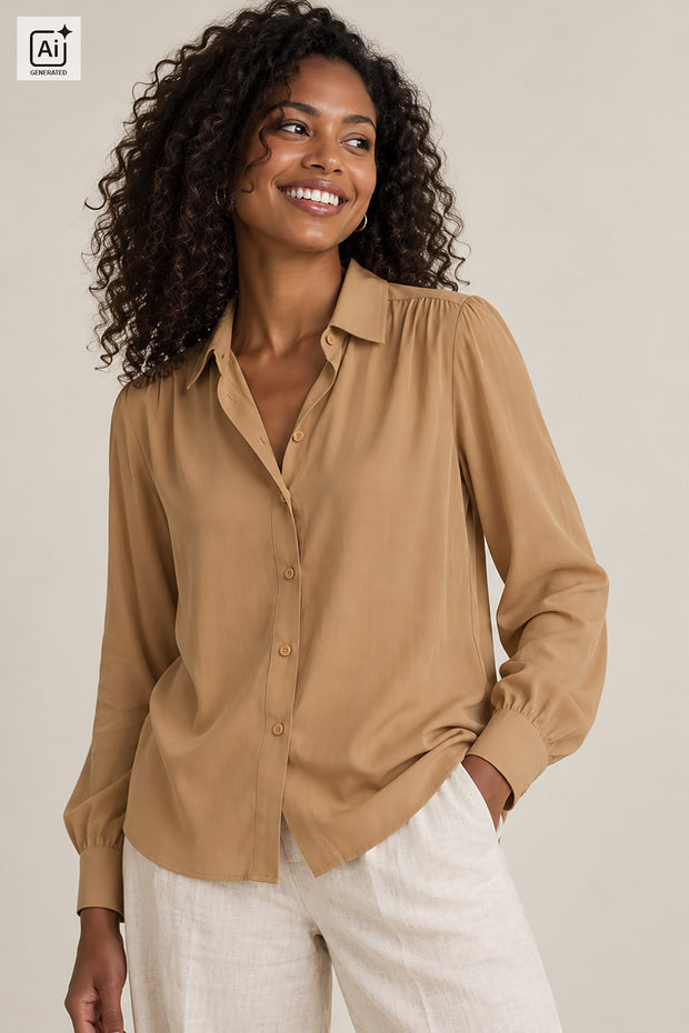 Viscosa Poplin tela Unicolor Camel
