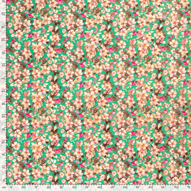 Viscose Nylon Crepe fabric Flowers Green