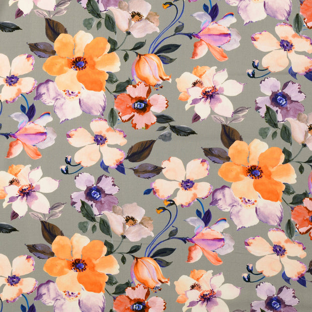 Viscose Poplin fabrik Blumen Grau