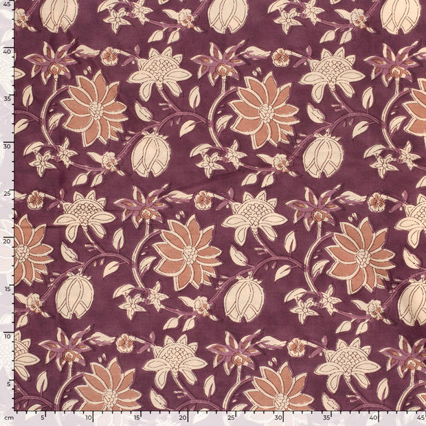 Voile tissu fleurs Vieux rose