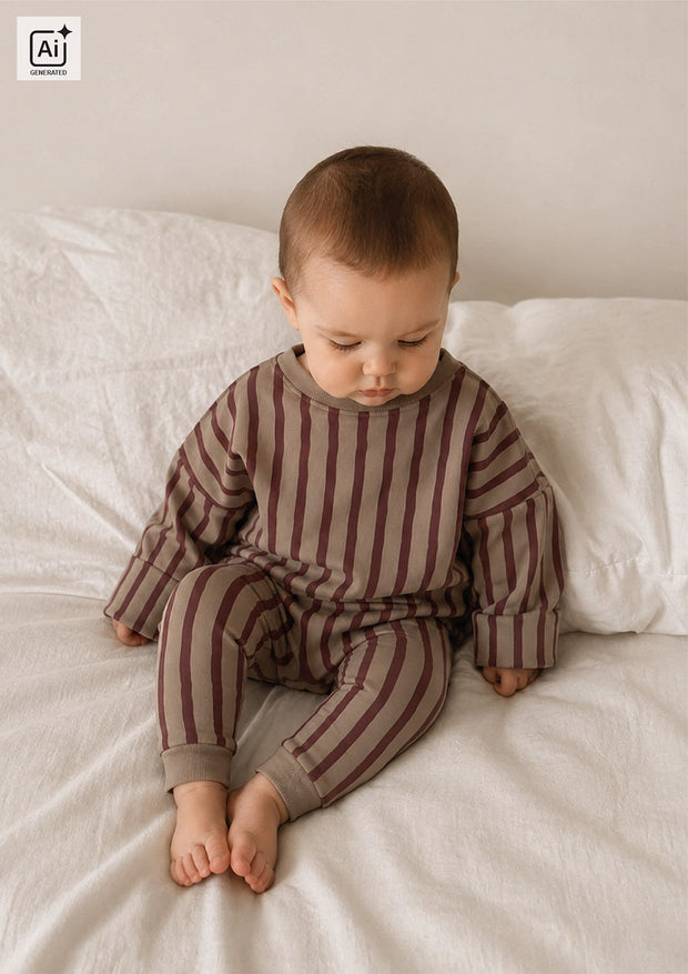 Jersey fabric Stripes Brown