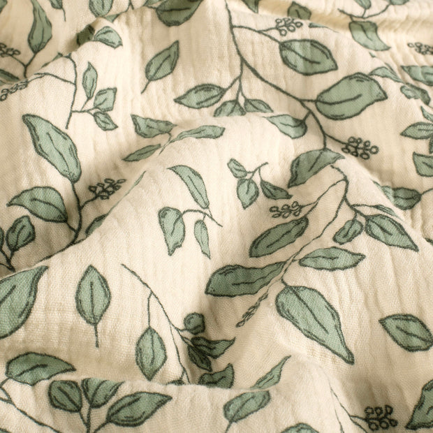 Double gaze tissu Feuilles Beige