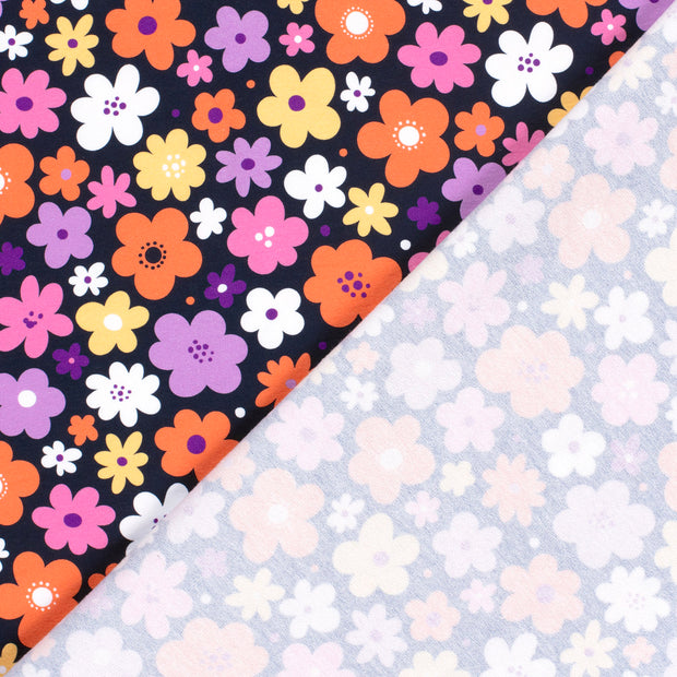 French Terry tissu fleurs impression numérique brossée 