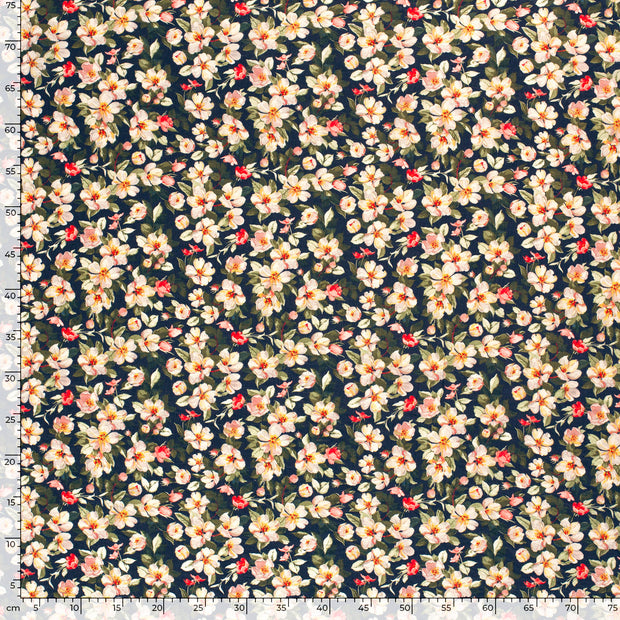 Viscose Nylon Crepe fabric Flowers Navy