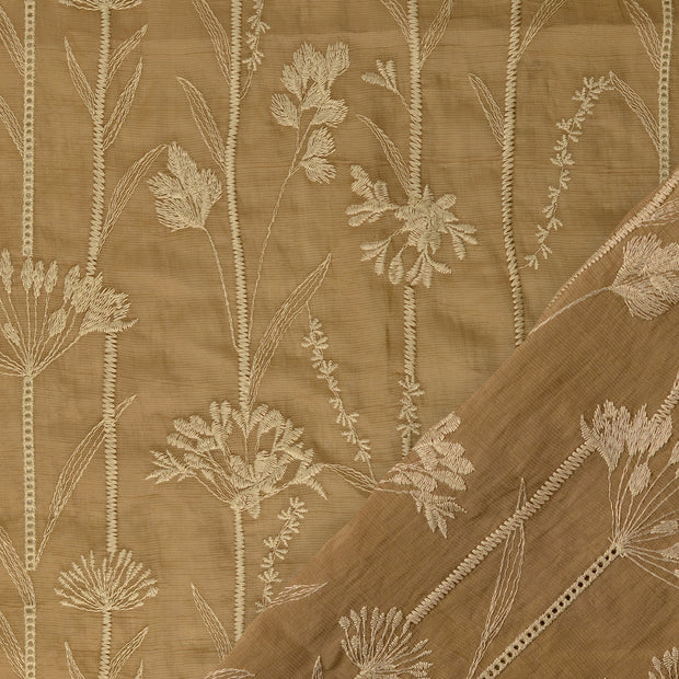 Cotton Poplin fabric Brown embroidered 