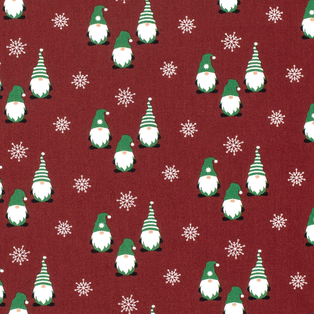 Cotton Poplin fabric Gnomes Red