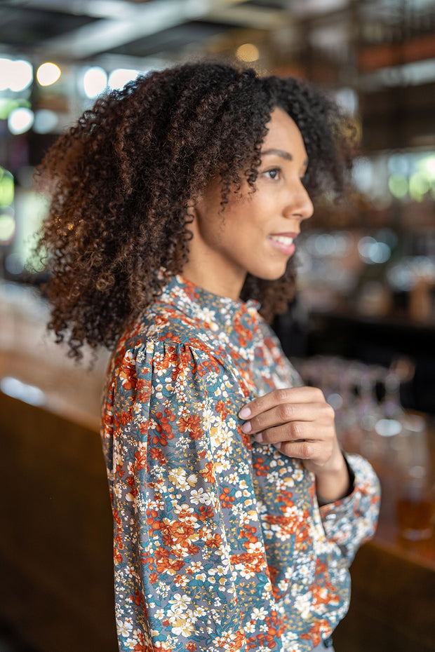 Viscose Poplin stof Bloemen Donker grijs