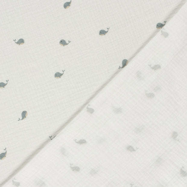 Mousseline stof Walvissen geverfd en geprint 