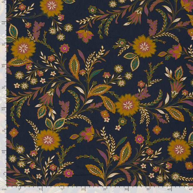 Viscose Vortex Jerséis tela Flores Índigo