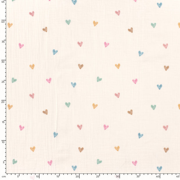 Mousseline stof Harten Gebroken wit