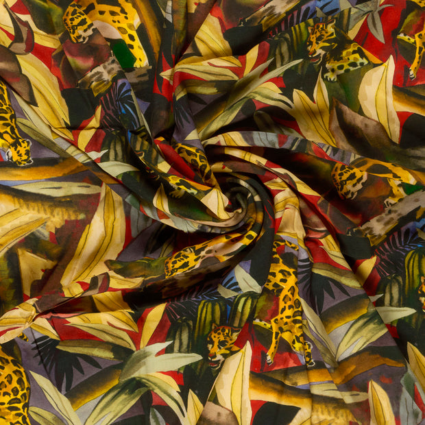 Viscosa Poplin tela Ocre estampado 
