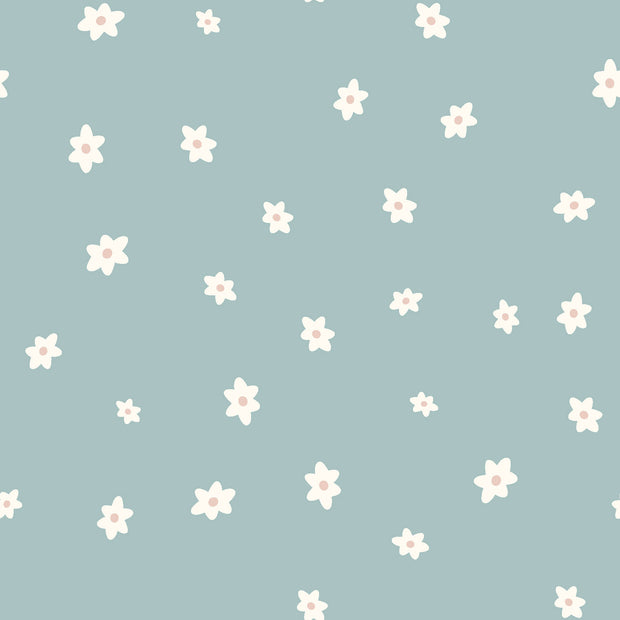 Cotton Jersey fabric Flowers Baby Blue