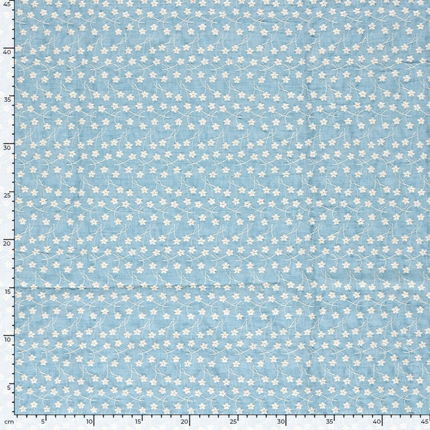 Dentelle tissu fleurs Bleu ciel