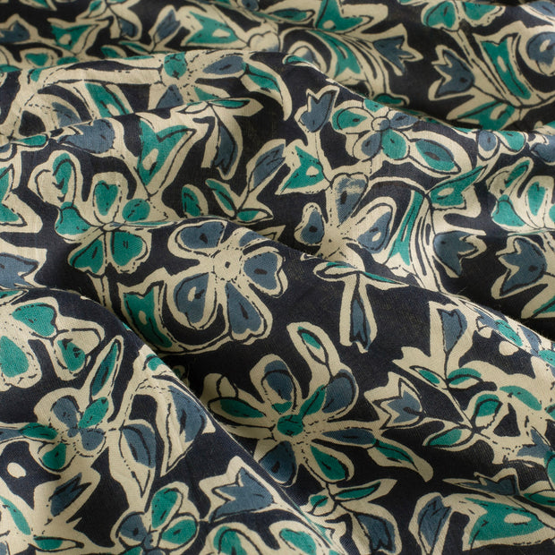Voile fabric Flowers Indigo