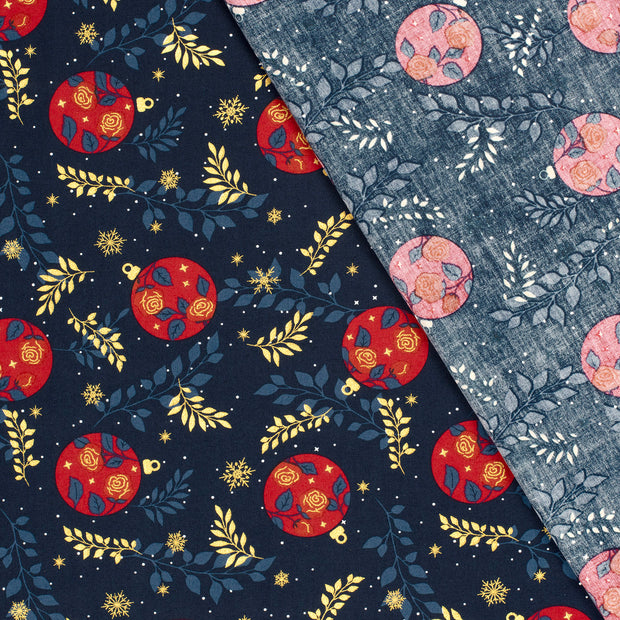 Cotton Poplin fabric Christmas stars printed and foil 