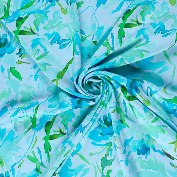 Viscose Satin fabric Light Blue digital printed 
