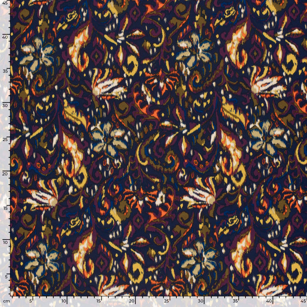 Satin Duchesse tissu paisley Bleu Marine