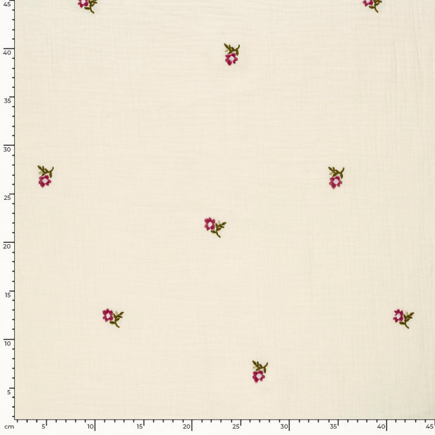 Muslin fabric Flowers Off White