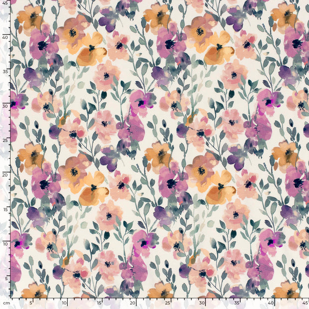 Cotton Jersey GOTS organic fabric Flowers Off White