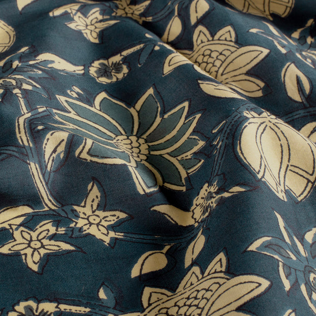 Voile fabric Flowers Navy