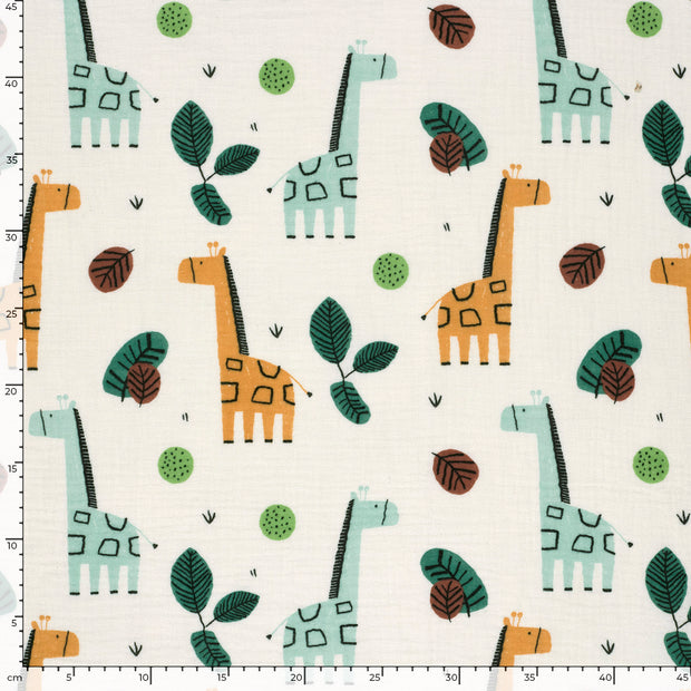 Double gaze tissu girafes Blanc cassé