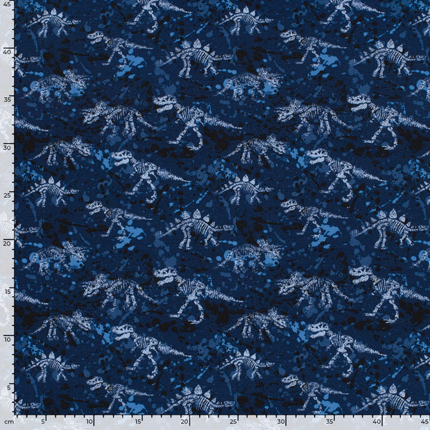 French Terry tissu dinosaures Bleu Marine