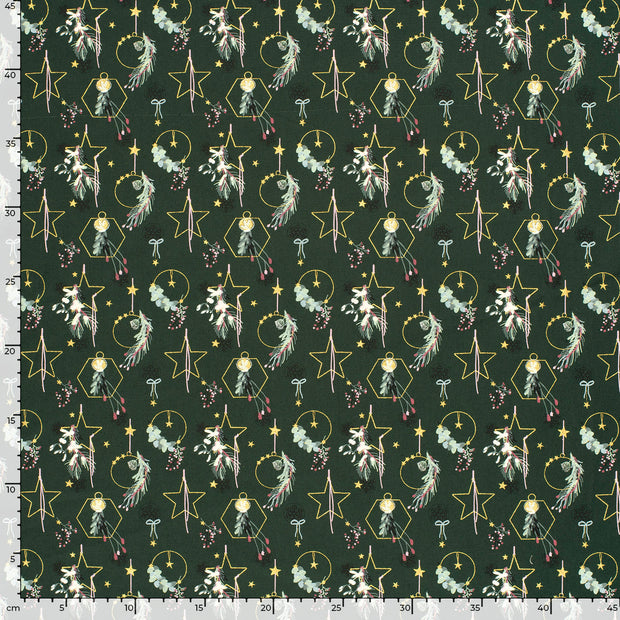 Cotton Poplin fabric Stars Dark Green