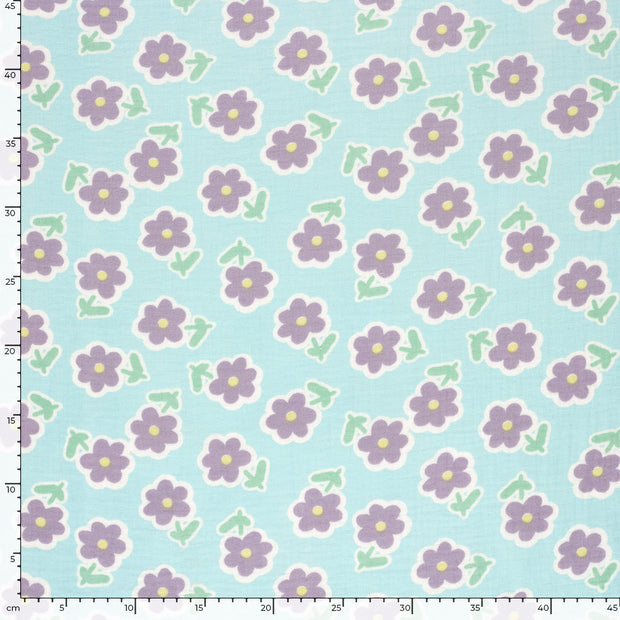 Muselina tela Flores Azul Hielo