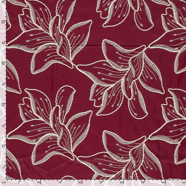 Voile tissu fleurs Bordeaux