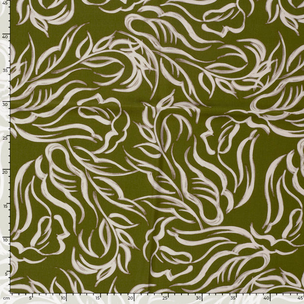 Viscose Twill stof Abstract Kaki groen