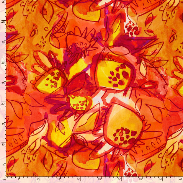 Viscose Poplin fabric Abstract Orange