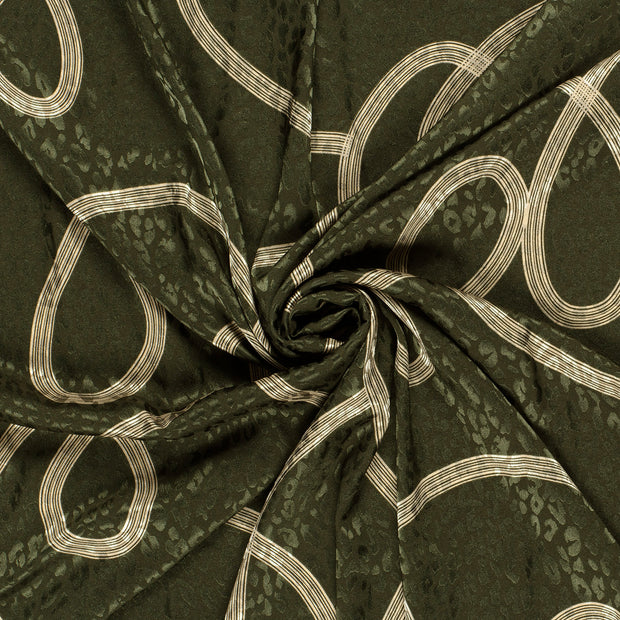Satin Jacquard fabric Khaki Green printed 