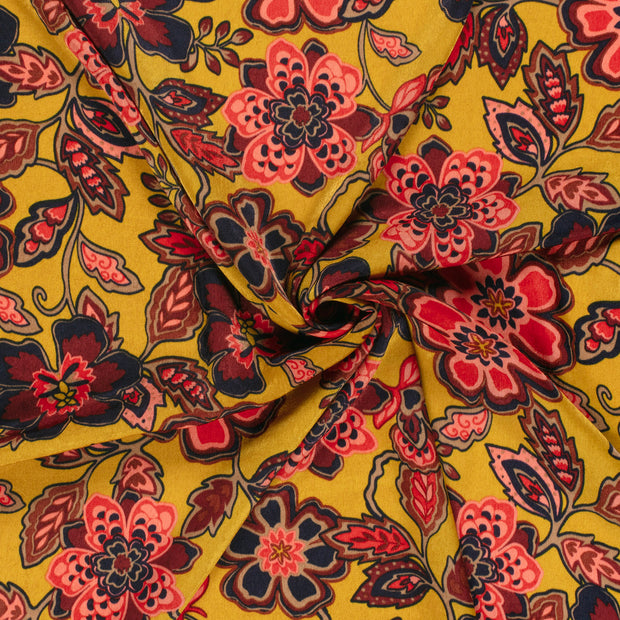 Satin Velvet tela Ocre estampado 