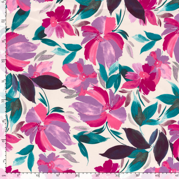 Satin Duchesse fabric Flowers Lila