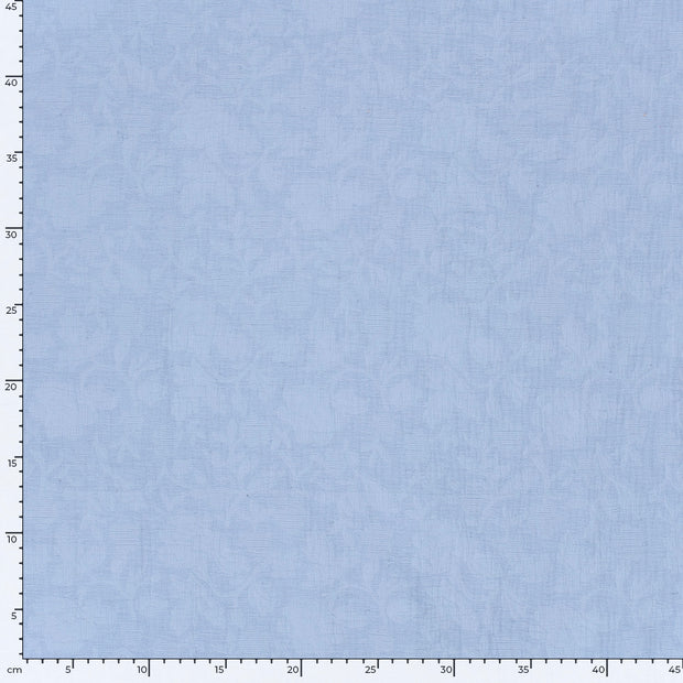 Coton Lin en Chaine et Trame tissu Feuilles Bleu bébé