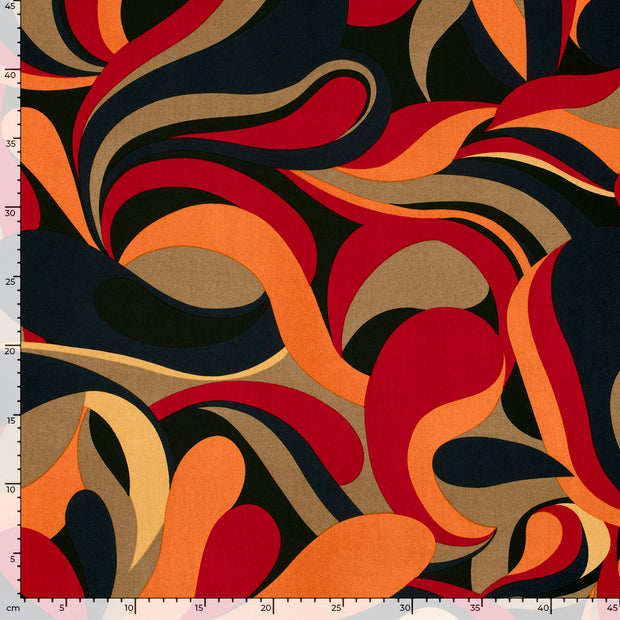 Viscose Poplin fabric Abstract Dark Red