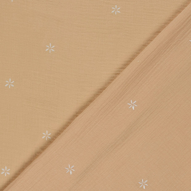Double gaze tissu fleurs brodé 