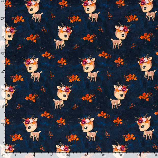 French Terry fabric Deer Navy
