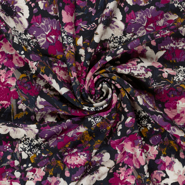 Viscose Nylon Crepe fabric Magenta printed 