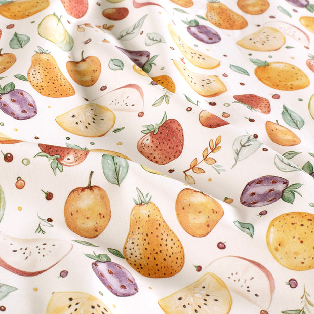 Cotton Poplin fabric Fruits White