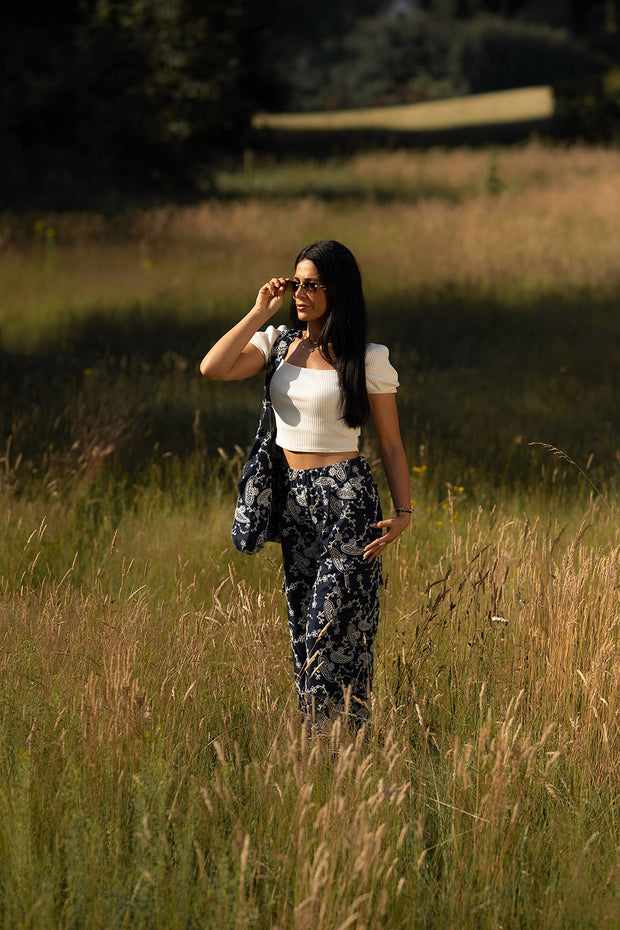 Denim stof Paisley 