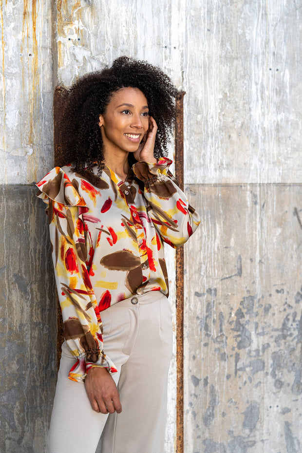 Satin Duchesse fabrik Blumen Taupe Grau