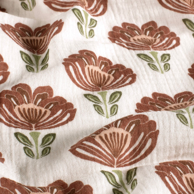 Double gaze tissu fleurs Blanc cassé